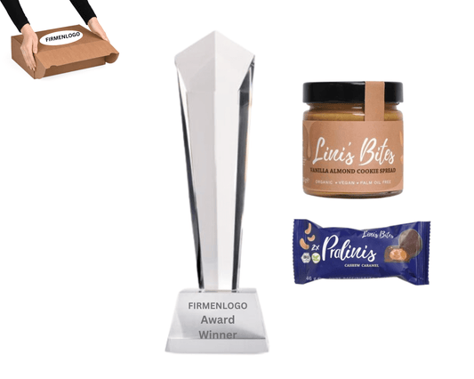 AUSZEICHNUNG x TROPHÄE - Glaspokal mit Nusscreme und Pralinen | Layana Life – nachhaltige Firmengeschenke