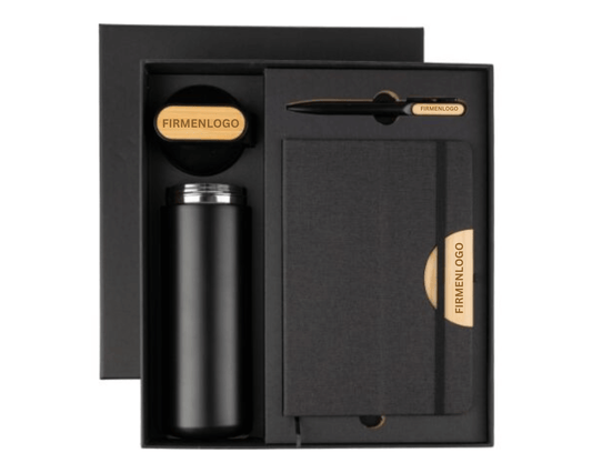 BLACK x PREMIUM - Thermosflasche, Notizbuch und Kugelschreiber | Layana Life – nachhaltige Firmengeschenke