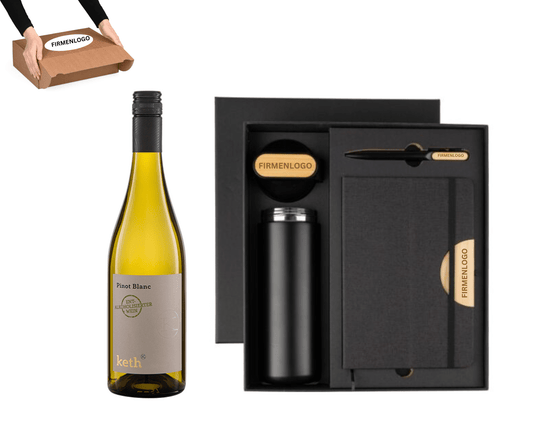 BLACK x PREMIUM WINE - Wein, Thermosflasche, Notizbuch und Kugelschreiber | Layana Life – nachhaltige Firmengeschenke