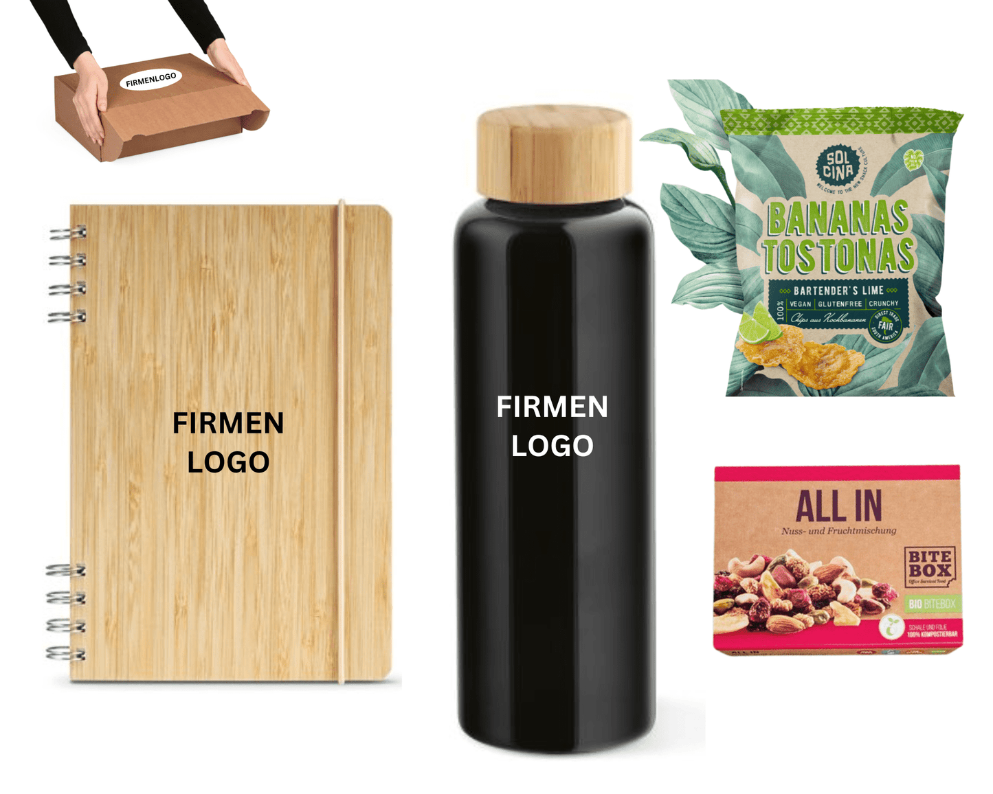 ECO DRINK x NOTICE - Wasserflasche, Notizblock und gesunde Snacks | Layana Life – nachhaltige Firmengeschenke