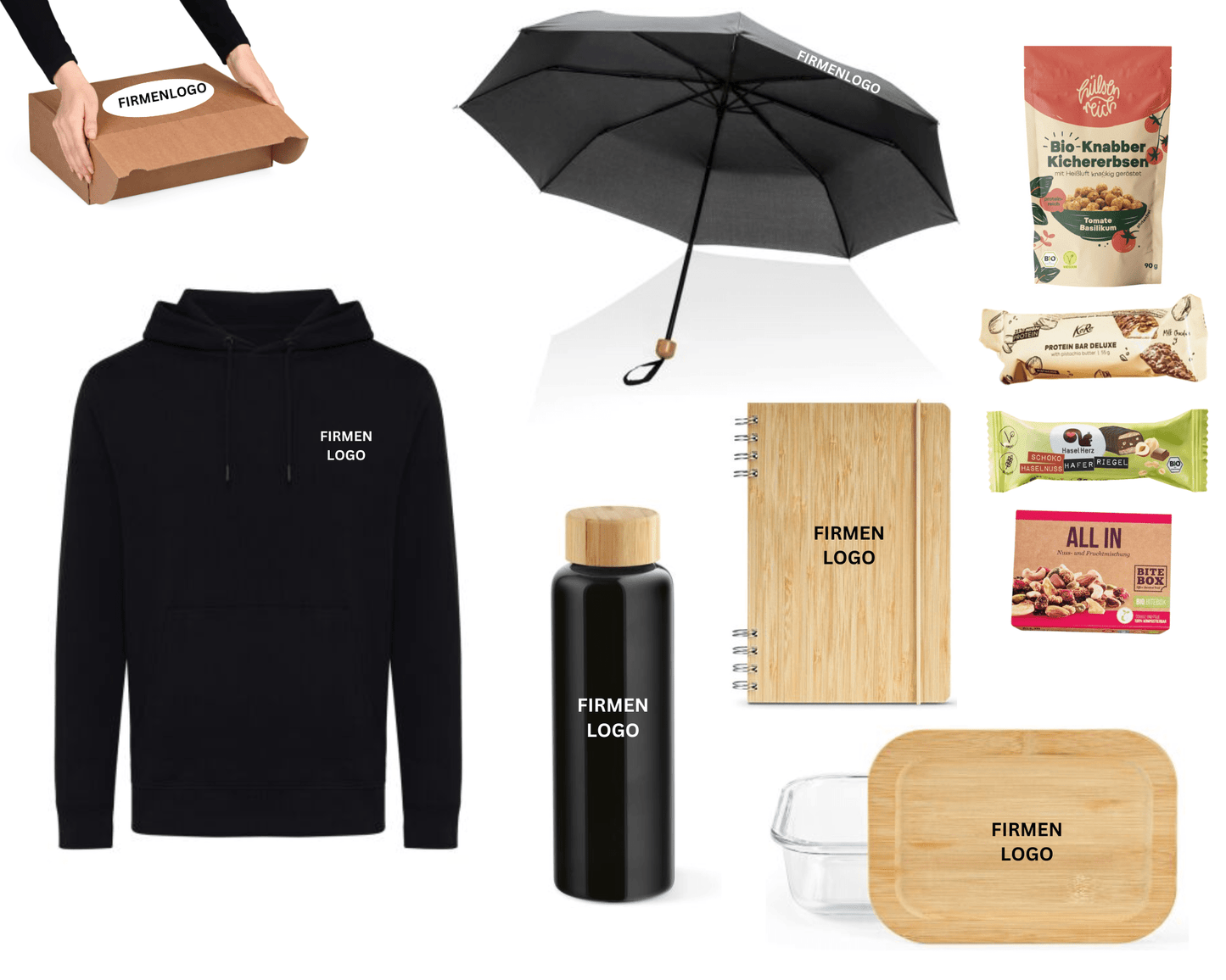 ECO ONBOARDING x BAMBUS XL - Hoodie, Flasche, Lunchbox, Schirm und gesunde Snacks | Layana Life – nachhaltige Firmengeschenke