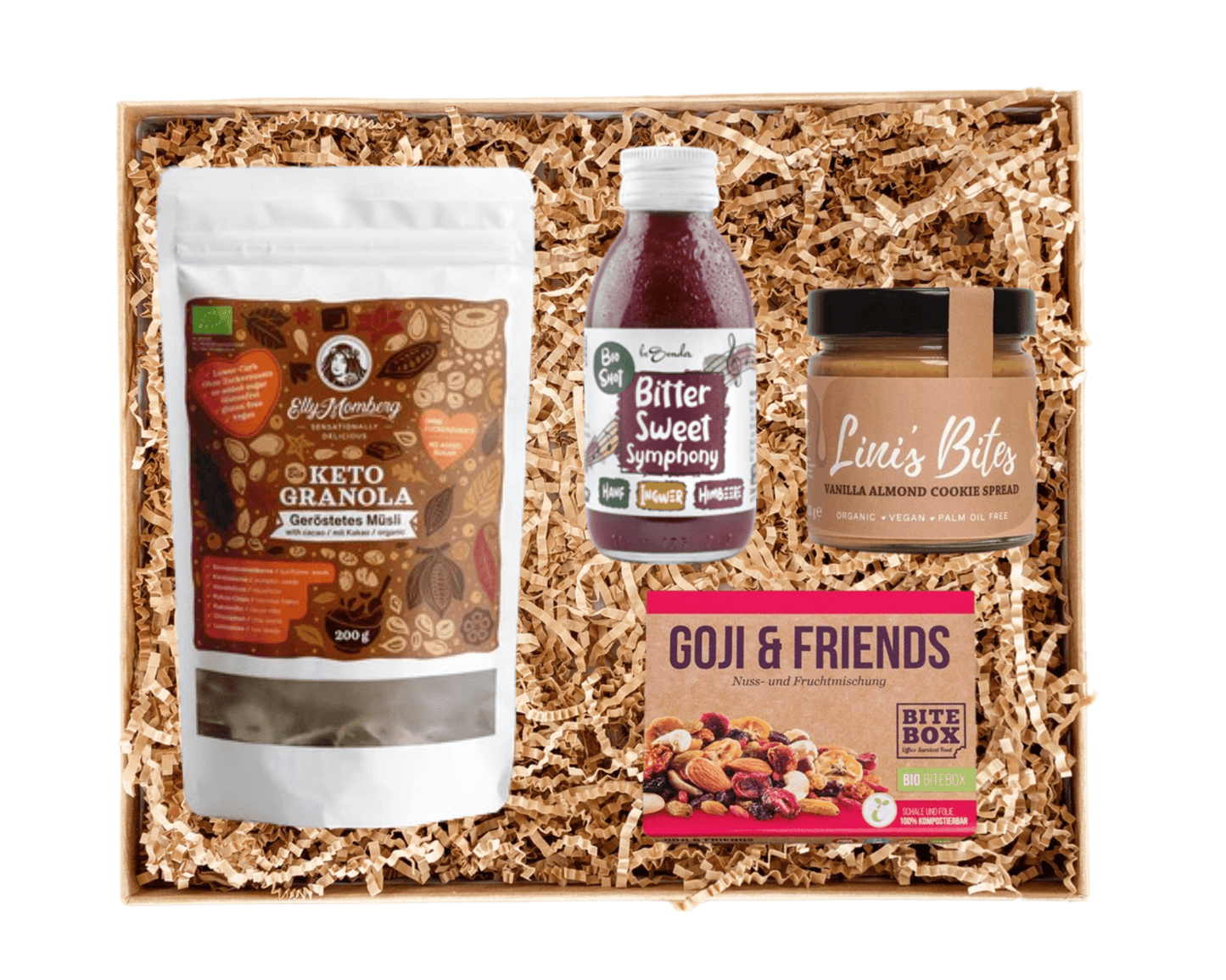 FRÜHSTÜCK x POWER - Präsentkorb für Mitarbeiter: Granola, Superfood Shot, Nüsse und Nussmus | Layana Life – nachhaltige Firmengeschenke
