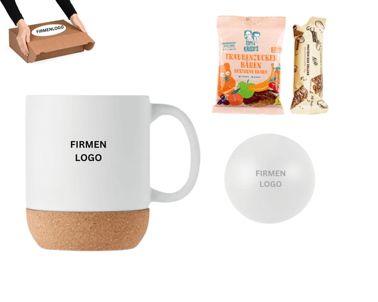 RELAX & RECHARGE - Keramiktasse mit Kork, Antistressball und Snacks | Layana Life – nachhaltige Firmengeschenke