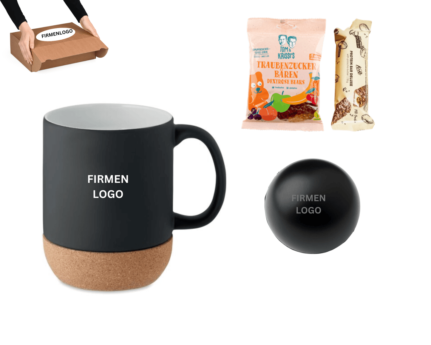 RELAX & RECHARGE - Keramiktasse mit Kork, Antistressball und Snacks | Layana Life – nachhaltige Firmengeschenke