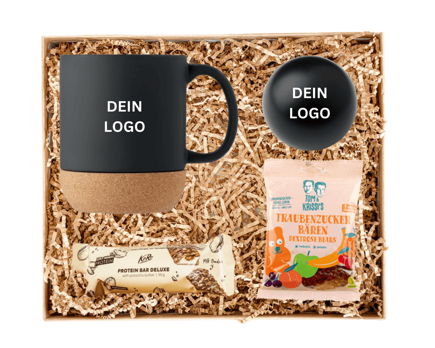 RELAX & RECHARGE - Keramiktasse mit Kork, Antistressball und Snacks | Layana Life – nachhaltige Firmengeschenke