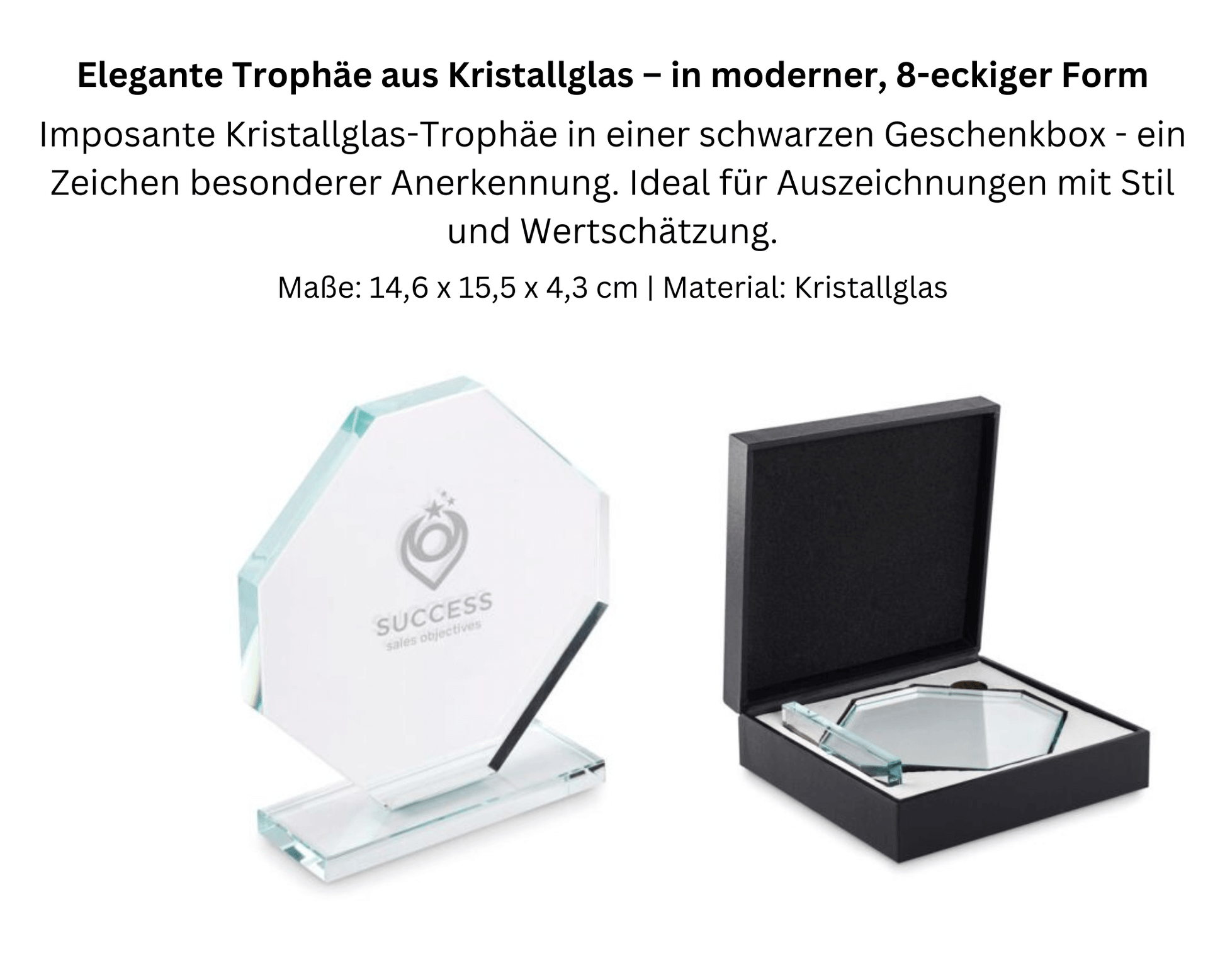 AUSZEICHNUNG x TROPHÄE - 8 - eckiger Glaspokal mit Wein, Nusscreme und Pralinen | Layana Life – nachhaltige Firmengeschenke