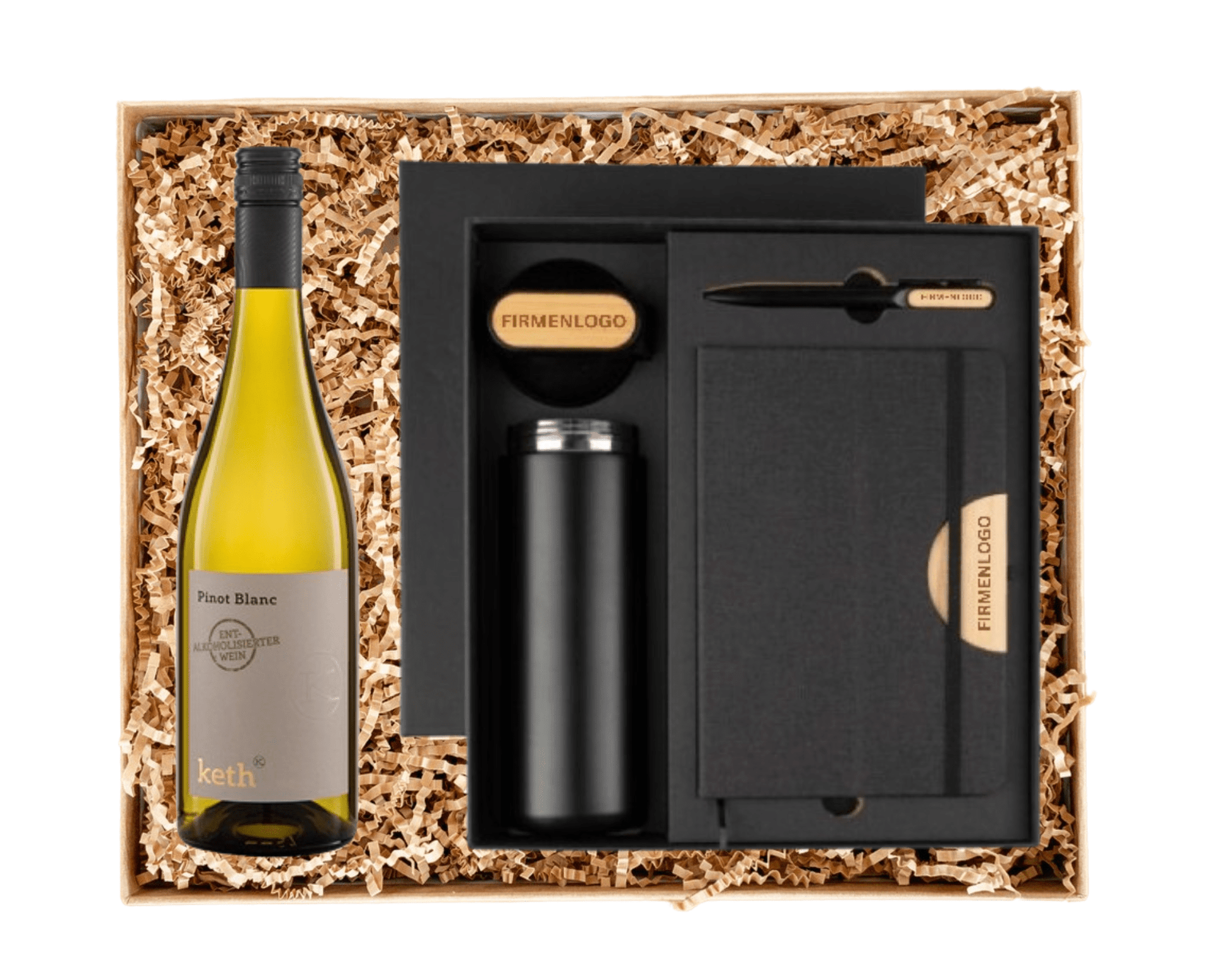 BLACK x PREMIUM WINE - Wein, Thermosflasche, Notizbuch und Kugelschreiber | Layana Life – nachhaltige Firmengeschenke