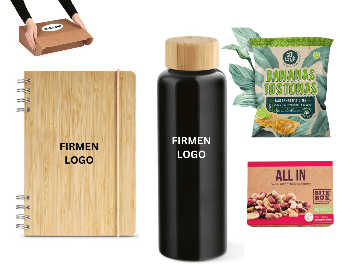 ECO DRINK x NOTICE - Wasserflasche, Notizblock und gesunde Snacks | Layana Life – nachhaltige Firmengeschenke