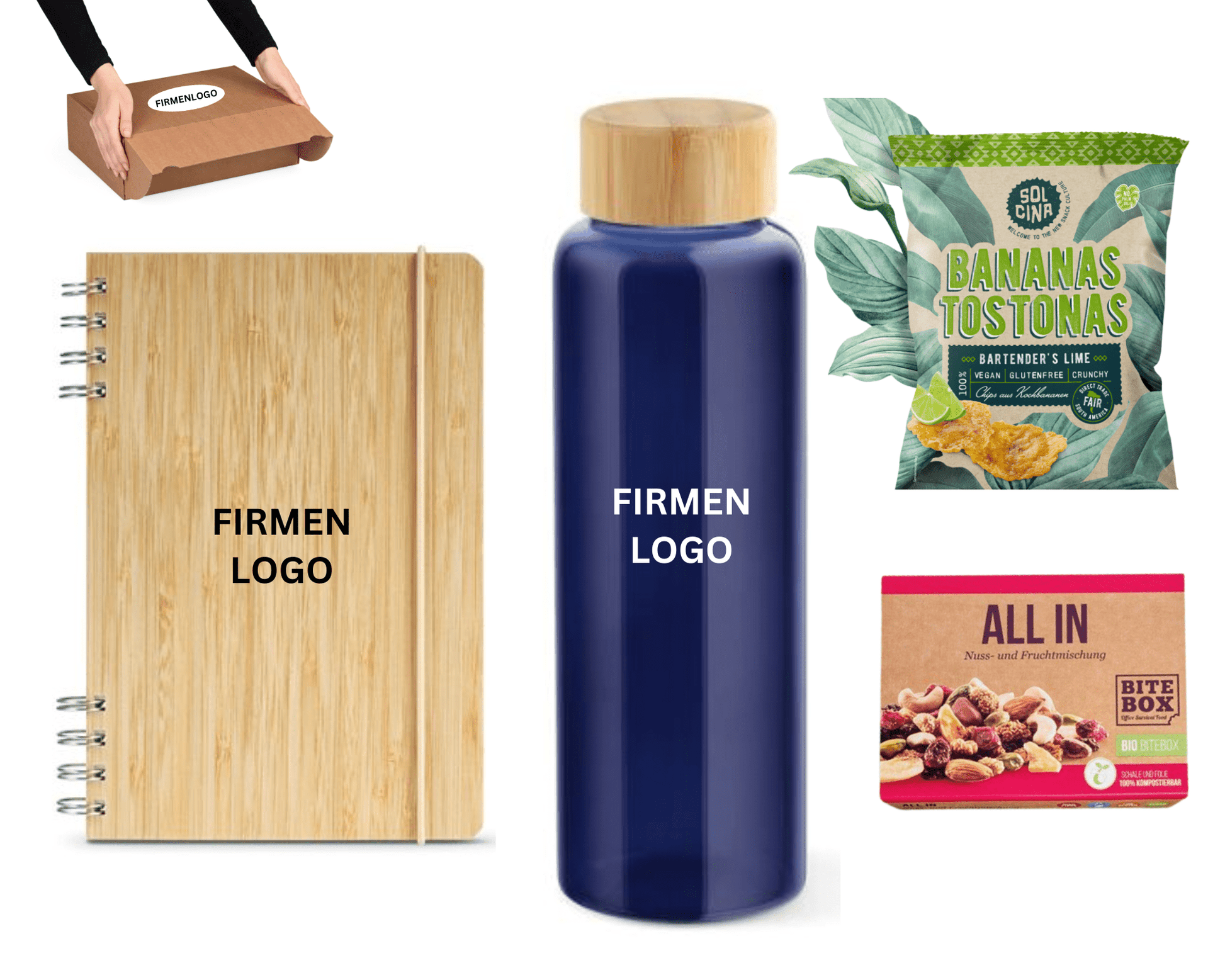 ECO DRINK x NOTICE - Wasserflasche, Notizblock und gesunde Snacks | Layana Life – nachhaltige Firmengeschenke