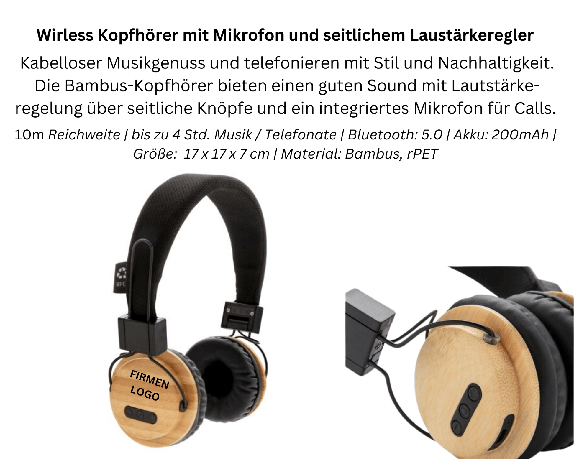 ECO SOUND x BAMBUS - Wireless Kopfhörer mit Mikrofon | Layana Life – nachhaltige Firmengeschenke