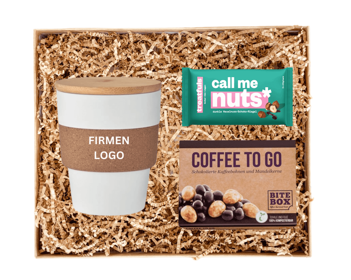 ECO TO GO x SNACKS - Trinkbecher To Go mit Bambus - Deckel und Kork - Griff | Layana Life – nachhaltige Firmengeschenke