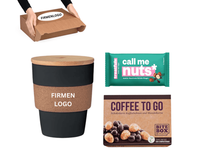 ECO TO GO x SNACKS - Trinkbecher To Go mit Bambus - Deckel und Kork - Griff | Layana Life – nachhaltige Firmengeschenke