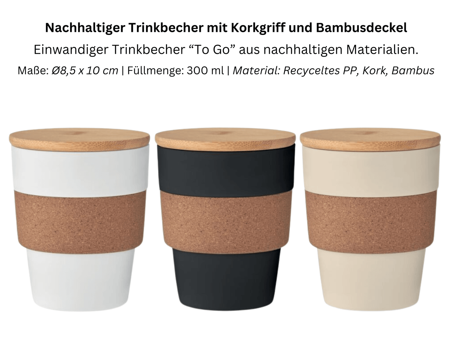 ECO TO GO x SNACKS - Trinkbecher To Go mit Bambus - Deckel und Kork - Griff | Layana Life – nachhaltige Firmengeschenke