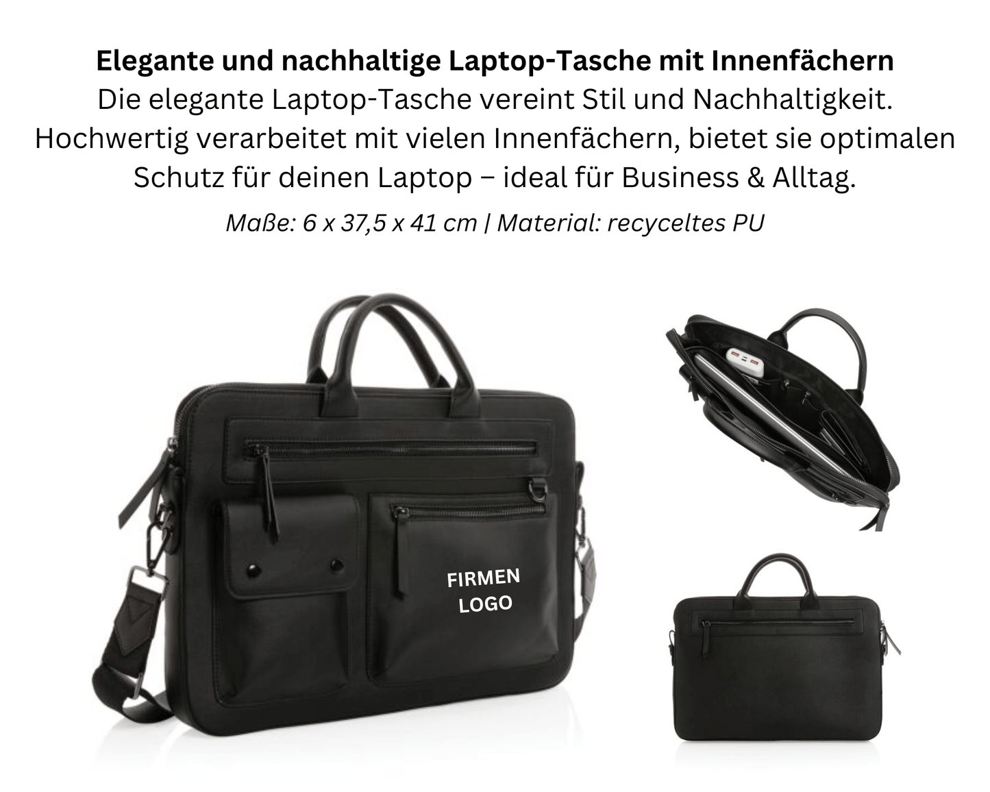 EXEC x PREMIUM – Laptop - Tasche, Isolierflasche, Notizbuch, Kaffee und Snack - schwarz | Nachhaltige Firmengeschenke
