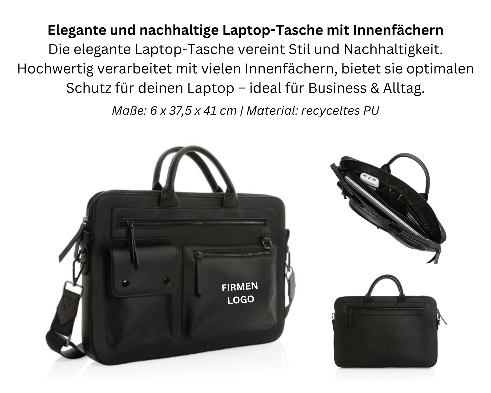EXEC x PREMIUM – Laptop - Tasche, Isolierflasche, Notizbuch, Kaffee und Snack - schwarz | Nachhaltige Firmengeschenke